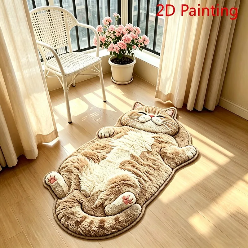 Cream Style Cute Sleeping Cat Irregular Shaped Rug Art Cartoon Home Decor Carpet for Living Room Bedroom Bedside Entryway Mat