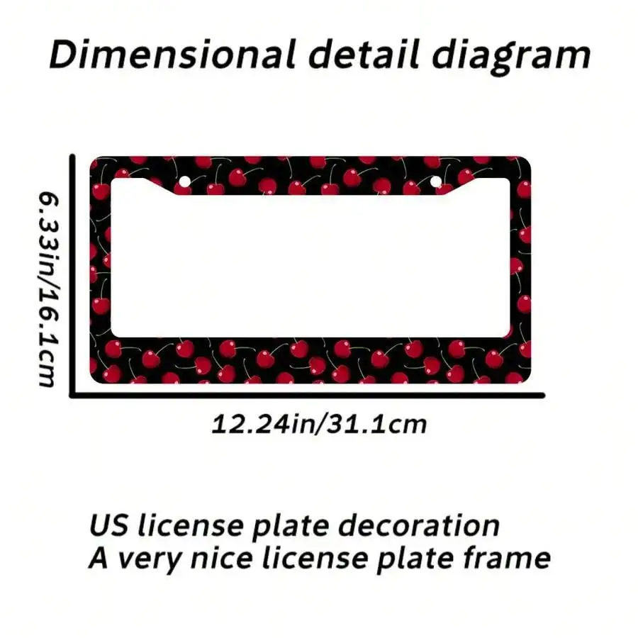 2pcs Cherry Fruit Pattern Aluminum License Plate Frame, Rust-Proof Universal Fit With Decorative Screws, 12. 2x6. 3 Inch For