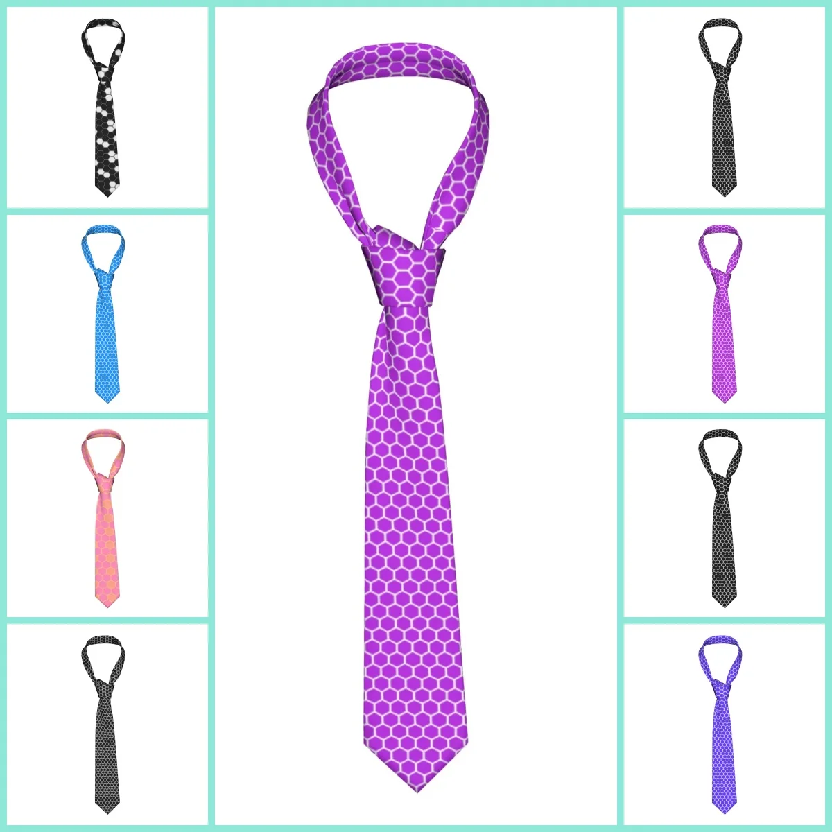 Fashion Honeycomb Bee Comb Hexagon Geometric  Neck Ties Men Silk  Necktie for Office Cravat