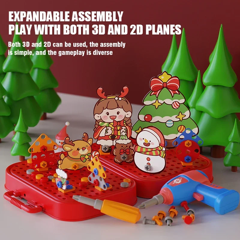 Christmas Holiday Diy Toolbox with Electric Screwdriver Toy Set Pretend Play Creative Game Educational Birthday Holiday Gifts