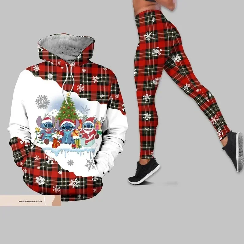 Personalized Disney Stitch Christmas 3D Women's Hoodie and Leggings Suit Minnie Yoga Pants Sweatpants Fashion Sports Suit