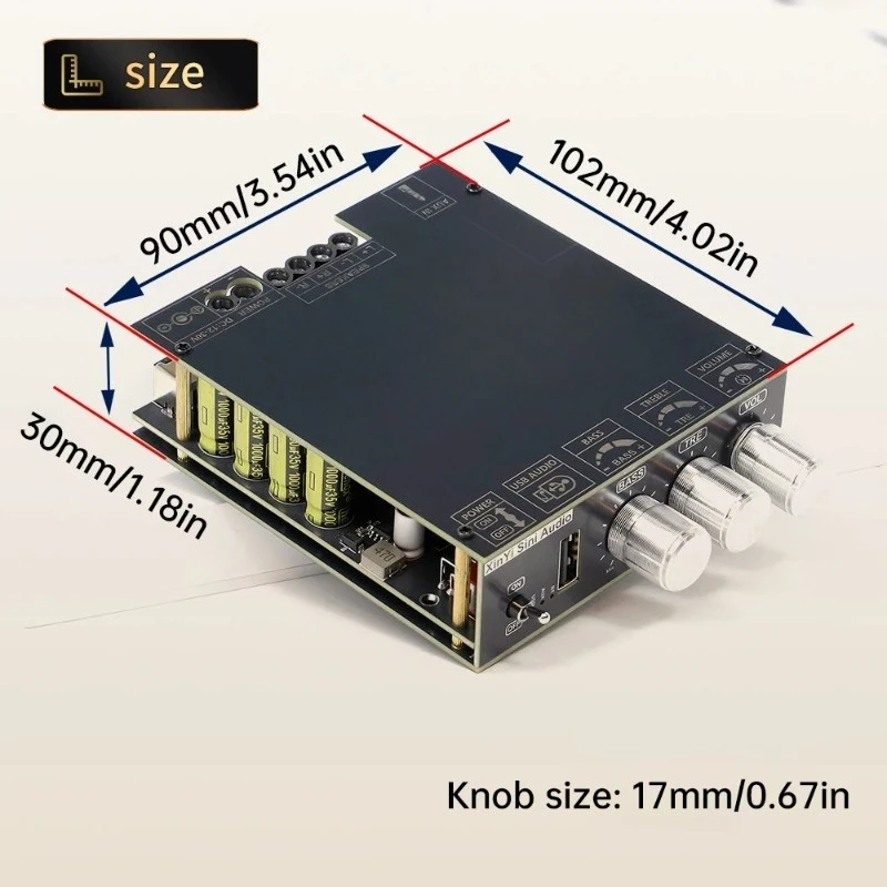 XY-T1002P 100W X 2 Digital Amplifier Board with TPA3221 Chip Bluetooth 5.2 AUX USB Flash Drive Support USB APP Control DC12-30V
