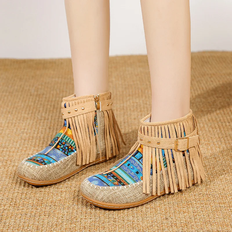 

2025 New style sweet Bohemian lightweight plus-size shoes, short fringed boots, popular short boots for women