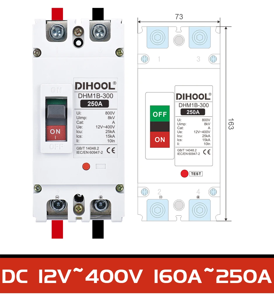 DC Mccb Circuit Breaker DC12V 24V 36V 48V 96V 120V 100A 200A 300A 400A Solar Battery Protector Car Charging Pile Isolator