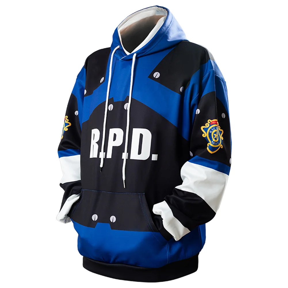 Leon Cosplay Fantasy Hoodie Men Costume Biohazard Game Hazard Bio Roleplay Fantasia Outfits Hooded Sweatshirt Casual Pullover