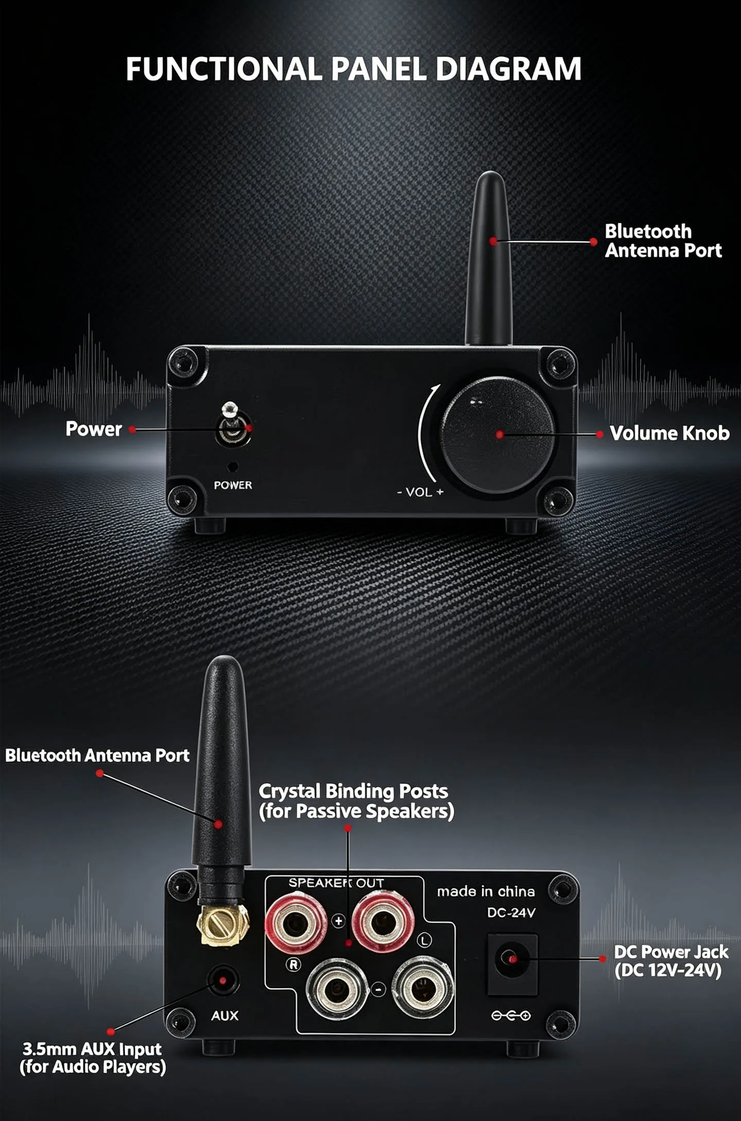 YJCO Bluetooth 5.0 Digitaler Mini-Leistungsverstärker Infineon MA12070P HiFi Low Distortion Home Desktop Stereo Audio Amp D15 – Detail 5