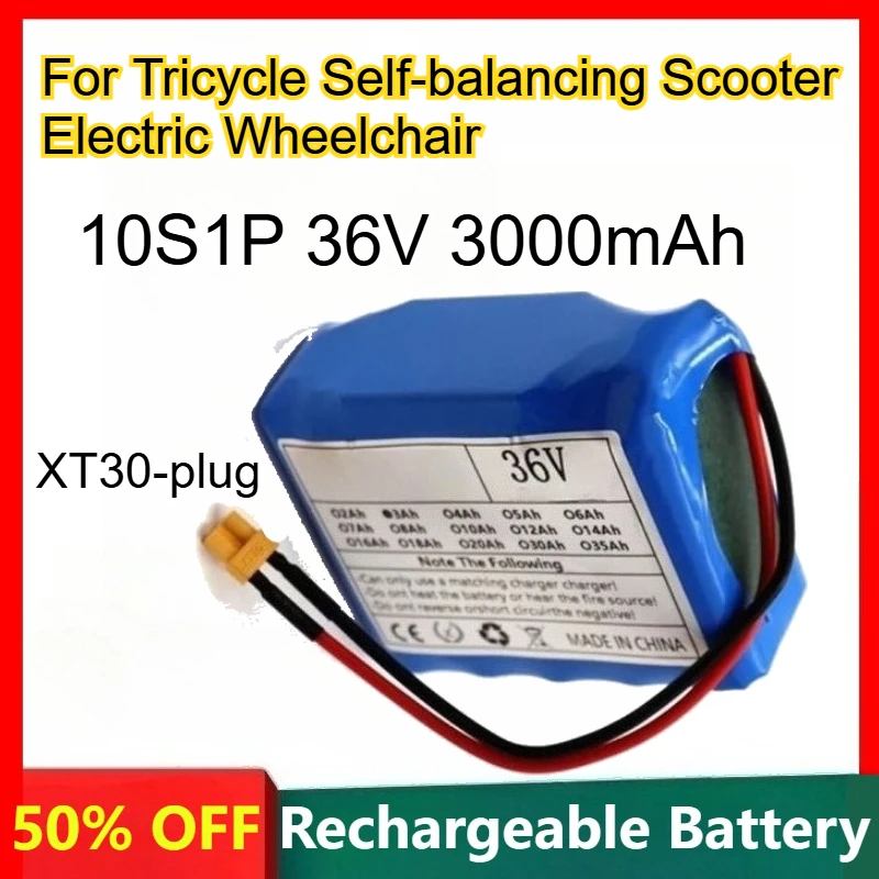 

10S1P 36V 3000mAh 18650 Lithium-ion Battery for Tricycle Self-balancing Scooter Electric Wheelchair Rechargeable Batteries