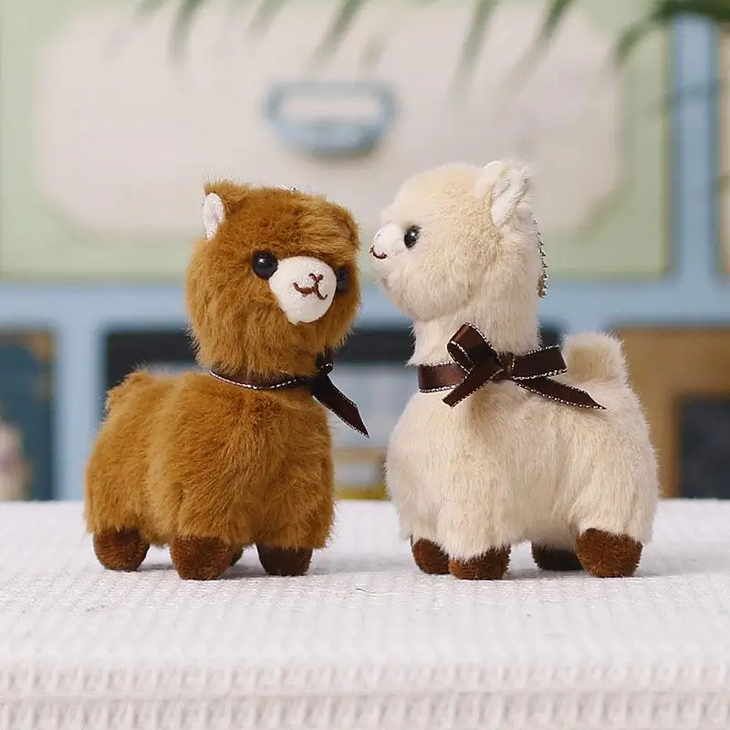 S Cute Mini Plush Alpaca Keychain Soft Fluffy Fabric Delicate Bow For Backpack Decor Kids Gifts Party Souvenirs
