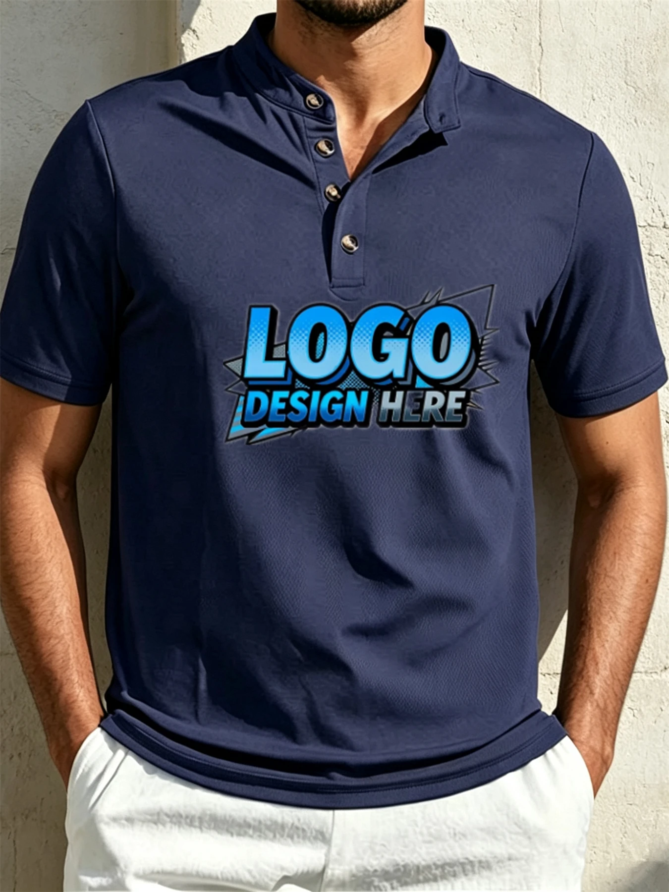 Customized products - High-quality men's clothing - Men's casual polo shirt with a collar. Customization available for personali