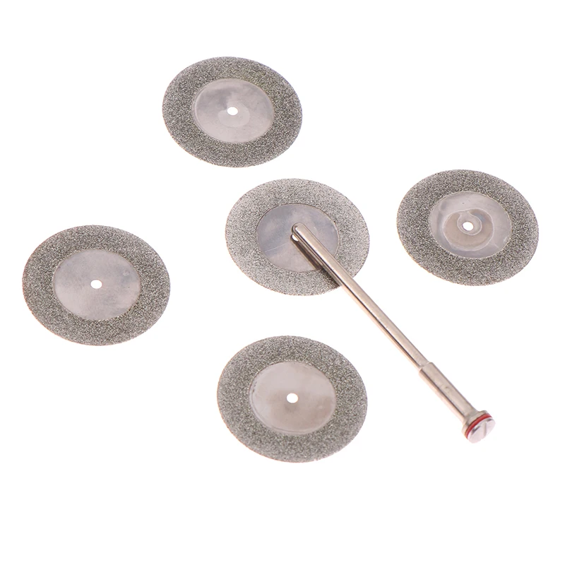 5Pcs/Set Dental Lab Diamond Disc Discs Double Sided Grit Cutting Disc Tool Diameter 22mm Thickness 0.25mm With 1 Mandrels