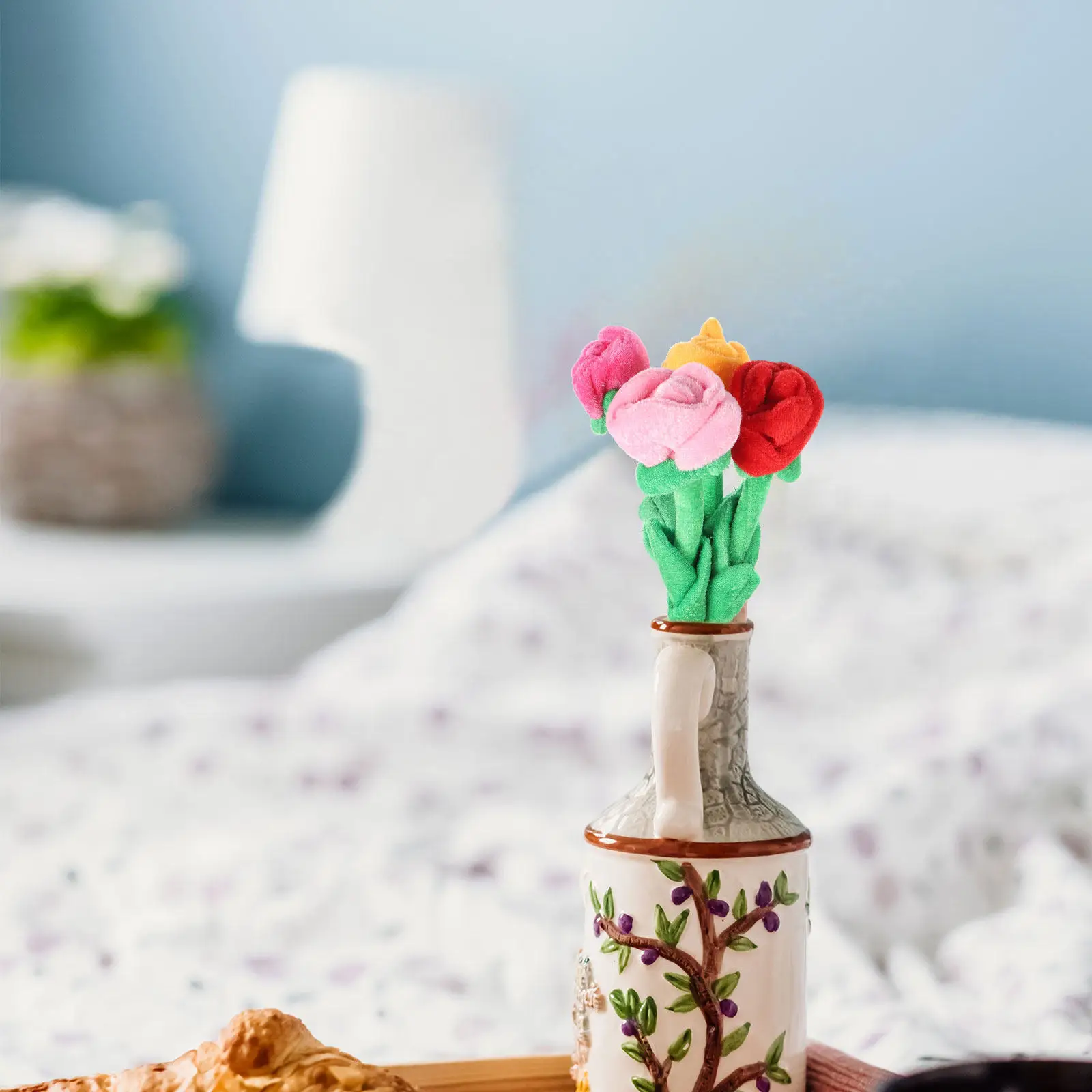 

4Pcs Rose Stuffed Simulation Flower Bendable Stem Colorful Bouquet Home Gift Decoration for Girls Kids Room Crib Curtain Clasps