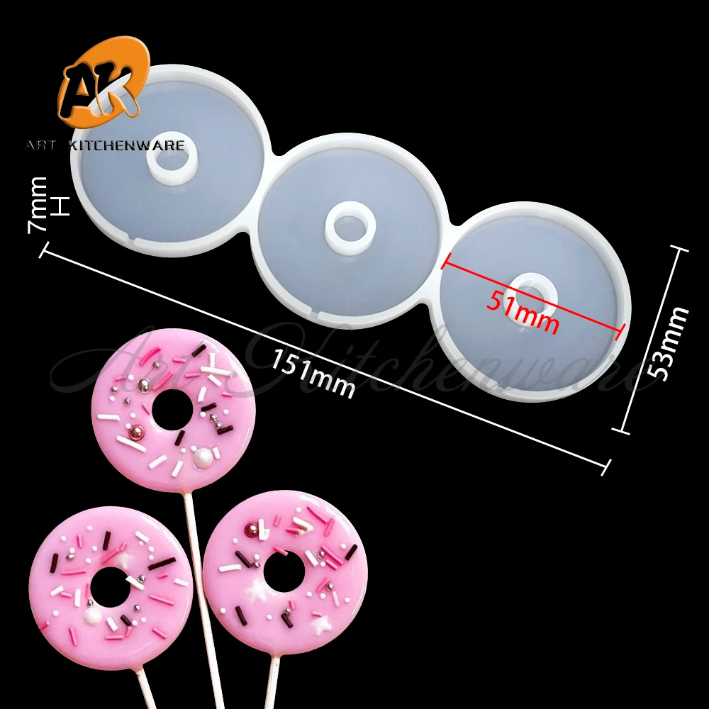 Molde de silicone para Donut Lollipop, 3D, Redonda, Coração, DIY, Modelo de Resina Epóxi, Ferramentas de Decoração do Bolo, Bakeware para Dia dos Namorados