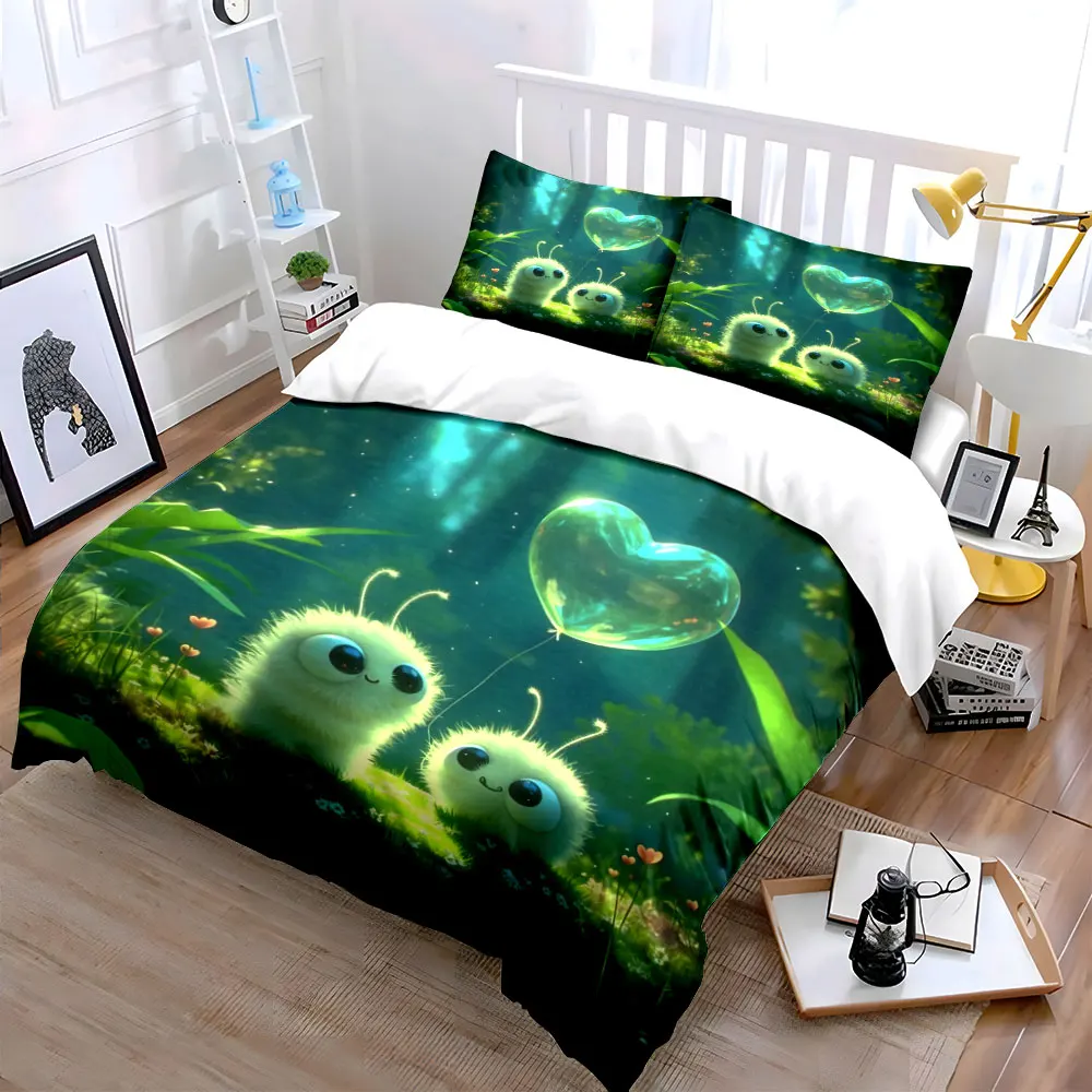 Furry creatures in forest friendship Bedding Set for Kids Luxury Gift 3pcs Digital Print Comforter Set Soft Comfortable