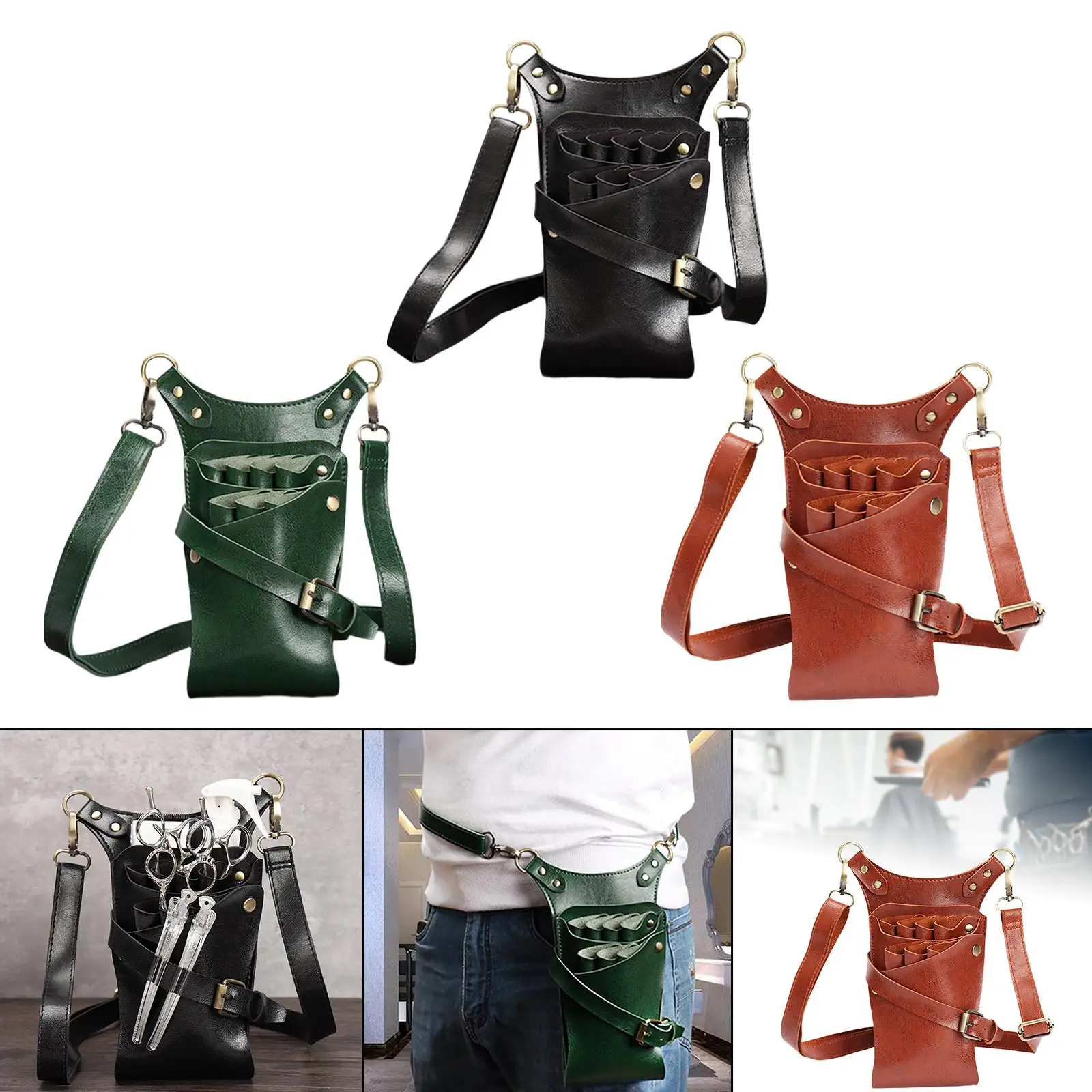 Schaarzakje Holster PU lederen taille schouderriem voor kapperskapper