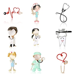 Trendy Enamel Medical Series Brooches Stethoscope Doctor Nurse Rhinestone Pins Office Party Casual Accessories Gifts