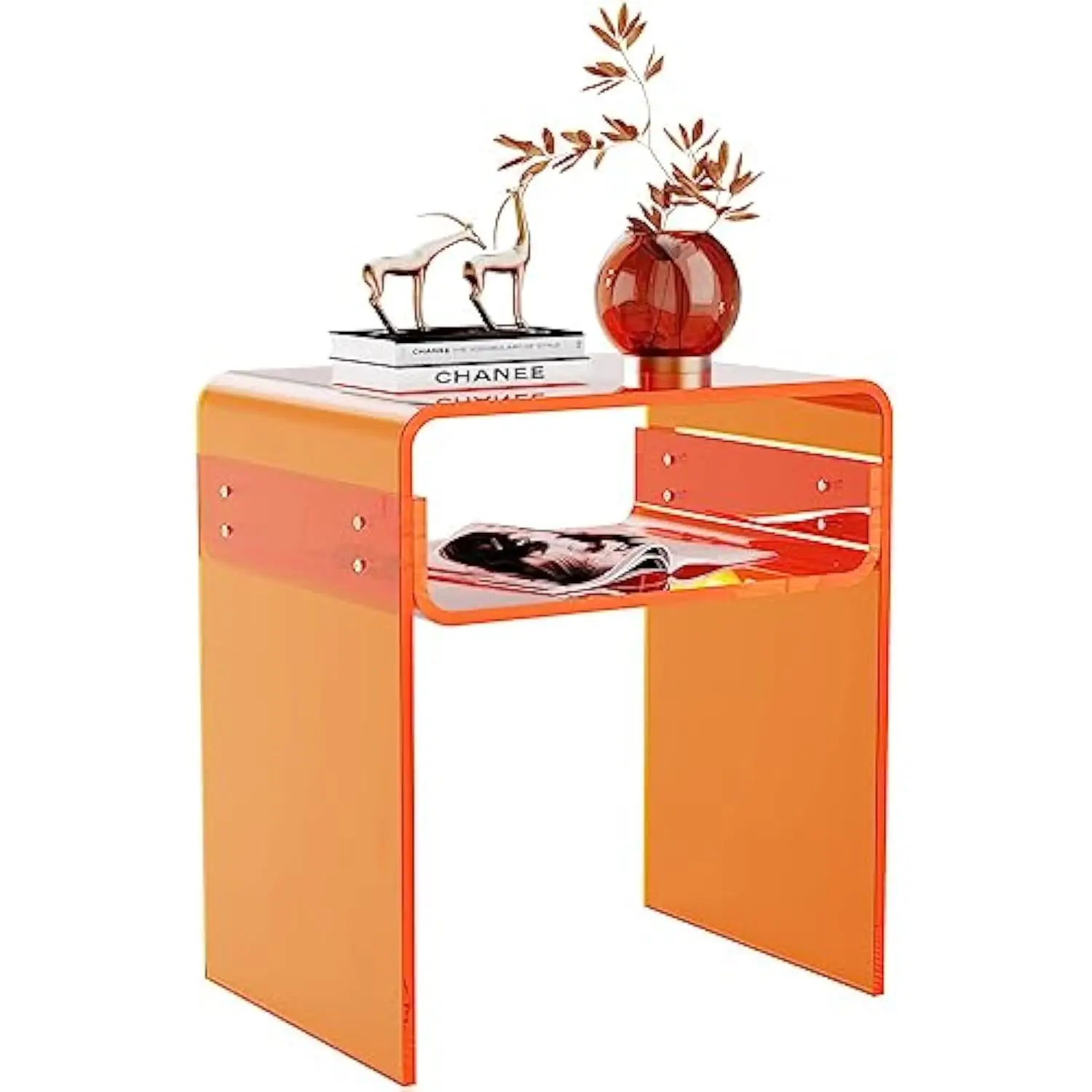 

Clear Acrylic End Table 2-Tier Bedside Nightstand for Living Room Bedroom Home Decor (Orange)