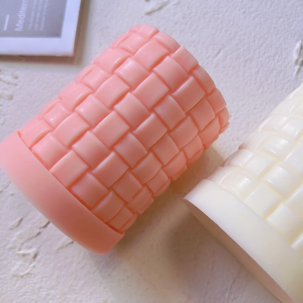 Knitted Pillar Candle Silicone Mould Geometric Home Decor Twisted Tie Weaving Knit Wax Cylinder Candle Mold