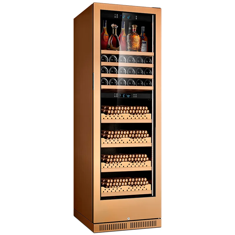 188WD1 Good-quality Cedar Wood Stainless Steel Electronic Cigar Humidor Humidity Control 400L Capacity Dual-Zone Temperature