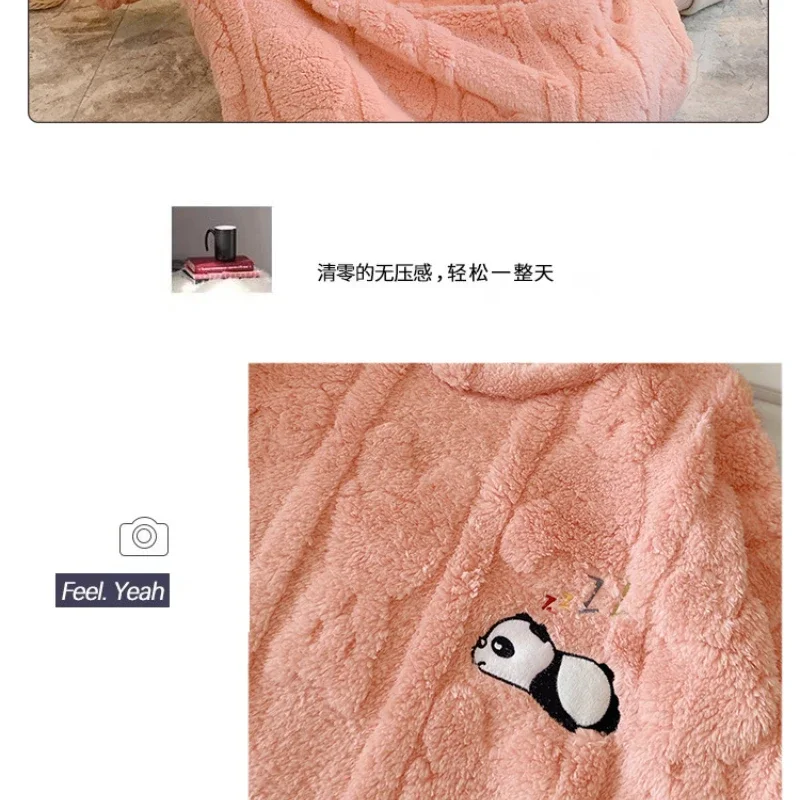 5XL Plus Size Women Sleepwear Winter Flannel Cartoon Nightgown Coral Fleece Thick Warm Pajamas Home Clothes Can Be Worn Outside