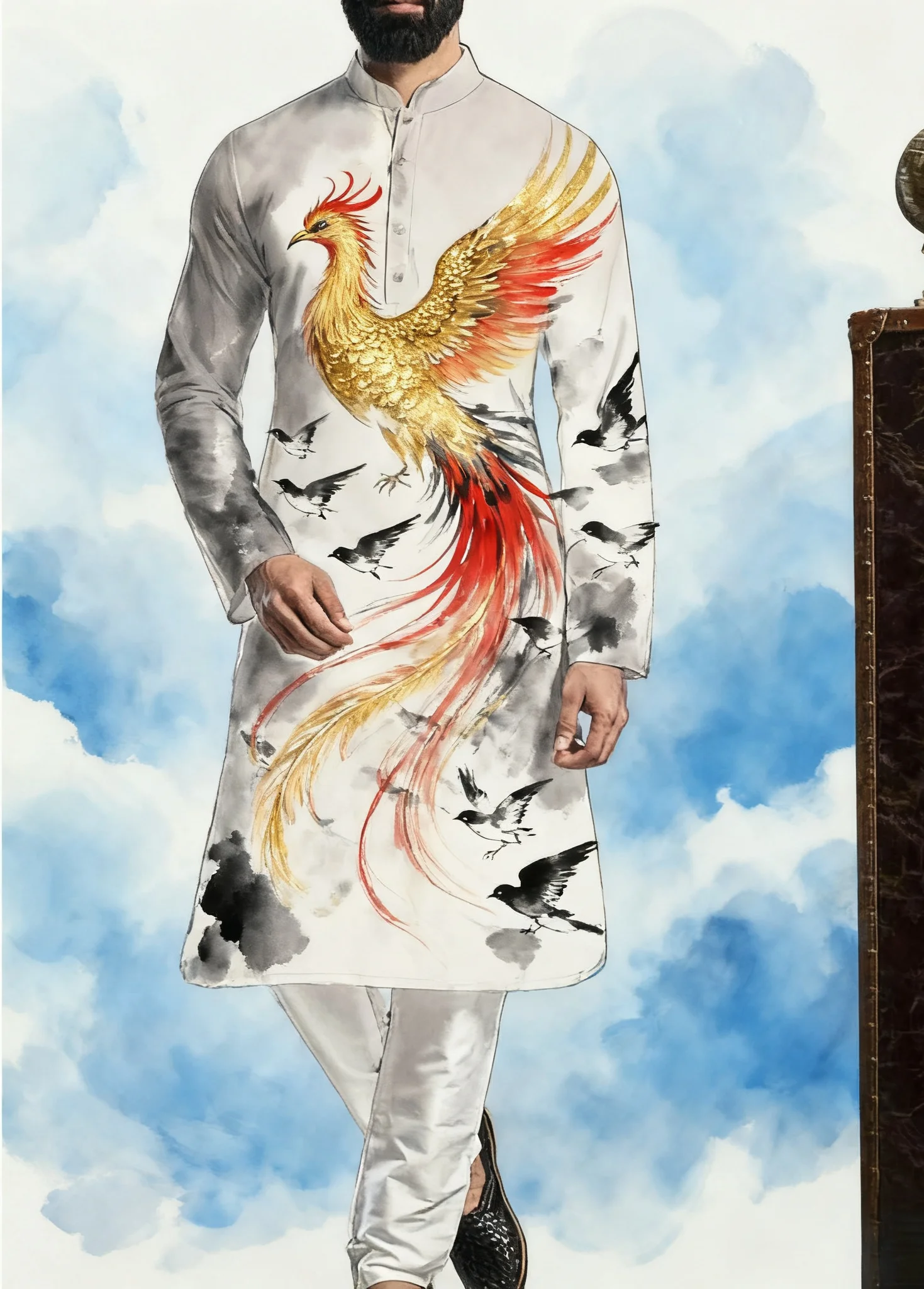 2026 Kurt men's digital print pattern kurta vardha fashionable casual fit regular robe suitable for all occasions