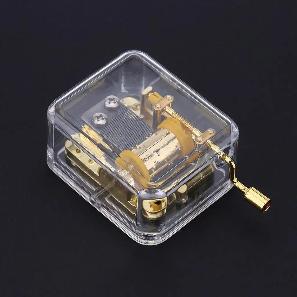 Mini Hand Crank Music Box Edelweiss Tune Acrylic Zinc Alloy Gift for Home Desk and Office Decor