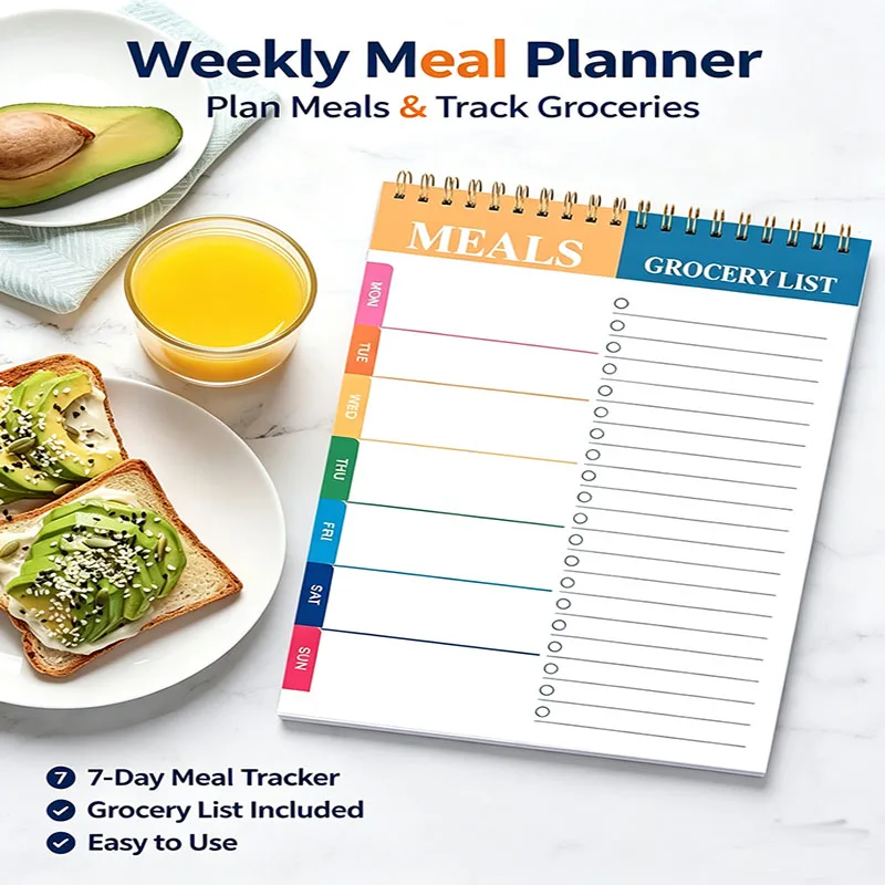 Weekly Meal Planner Notepad 5.6x8.5 Inch, 50 Pages Tear Off Grocery List Pad for Daily Food Prep & Kitchen Organizing