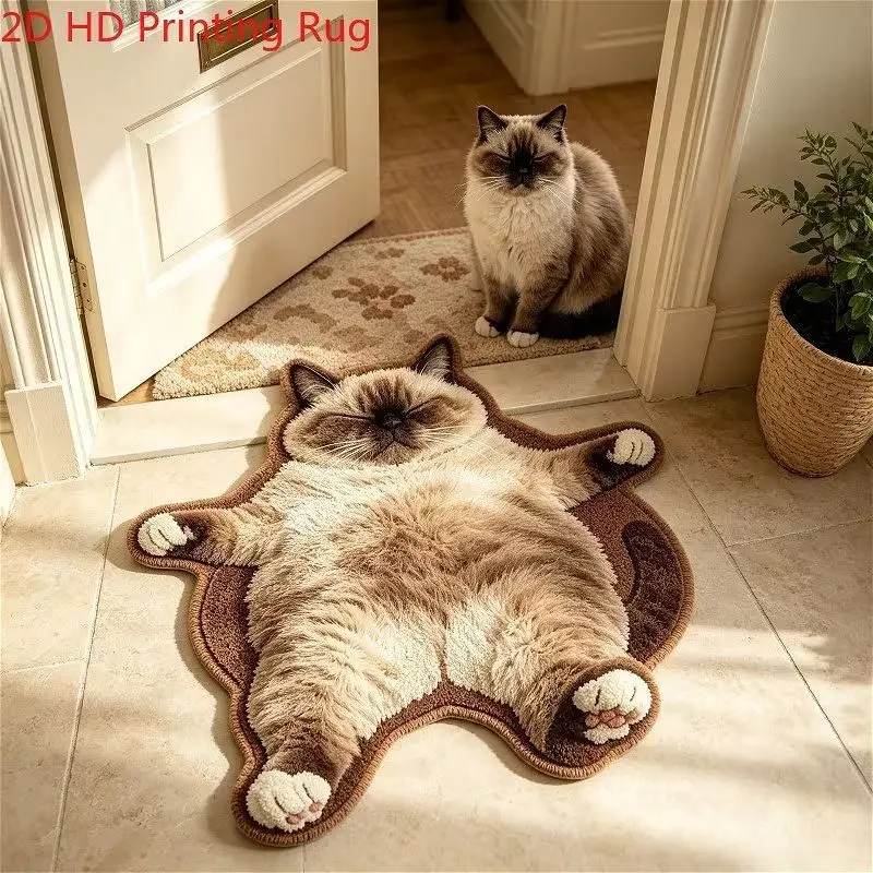 VIKAMA Ragdoll Cat Belly Up Irregular Rug Print Non Slip Mat For Bedroom Bathroom Living Room Pet Kawaii Decor