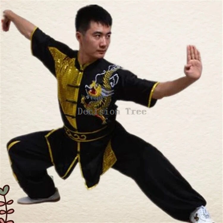 2024 new chinese style tai chi wushu suit shao lin changquan training costume exquisite dragon embroidery stage performance set