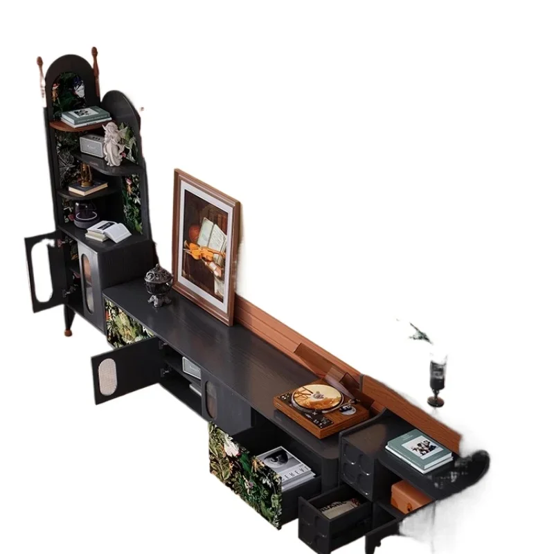 

TV cabinet combination French retro small apartment living room against the wall solid wood TV cabinet storage cabinet