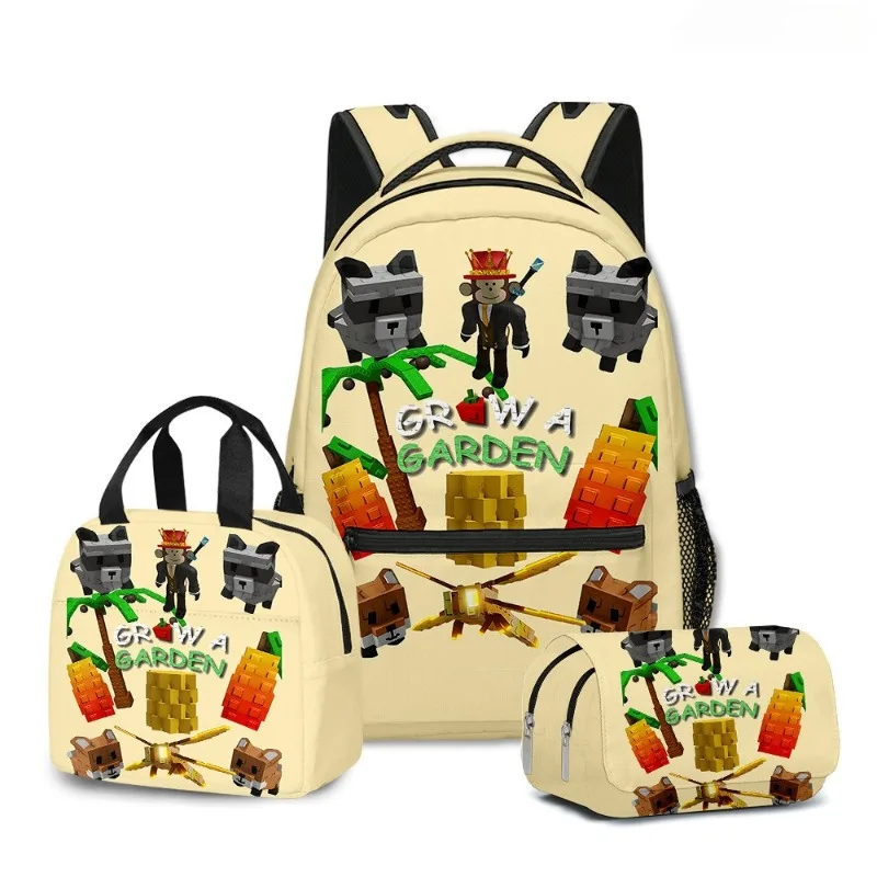 Gioco 3D Roblox Grow A Garden Studenti delle scuole primarie e secondarie Zaino Zaino Borsa per il pranzo Borsa per matite Borsa per la scuola 3 pezzi / set