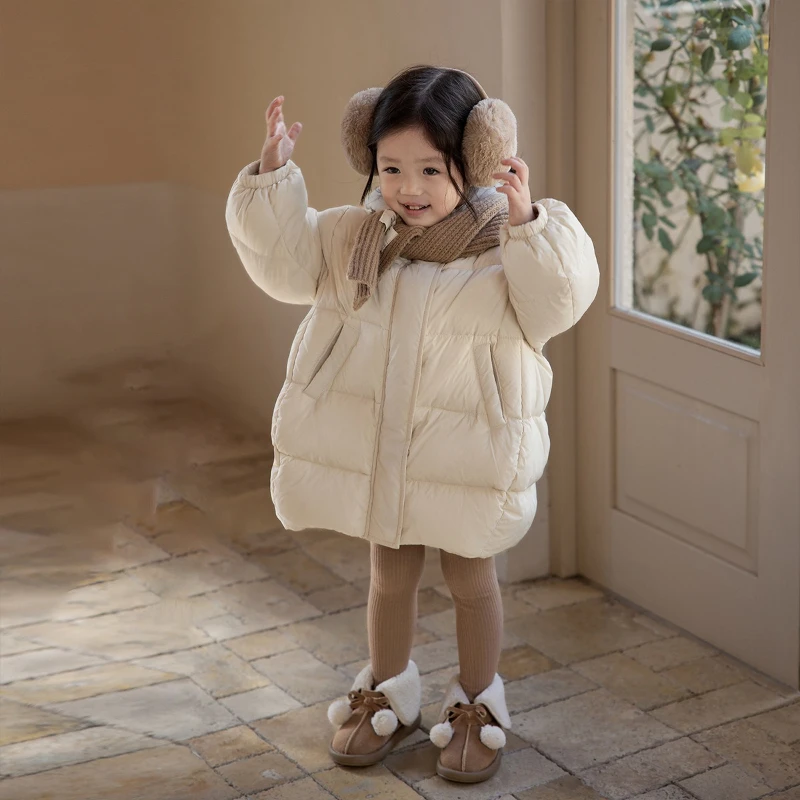 2025 Winter New Women's Treasure Cartoon Bear Cute Loose Warm Thick Medium to Long Cotton Jacket