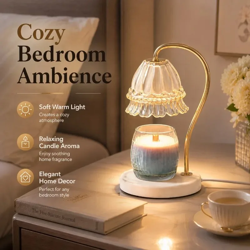 Candle Warmer Lamp Marble Base Dimmable Timer Glass Shade Scented Wax Melt for Bedroom Living Room Home Gift Candle Warmer Lamp
