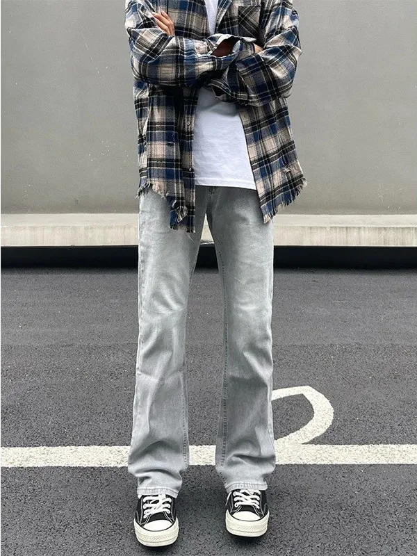 

Smoky Grey Straight Leg Men's Jeans American Vintage Washed Casual Pants Spring Autumn Trendy Brand Versatile Loose Fit Jeans