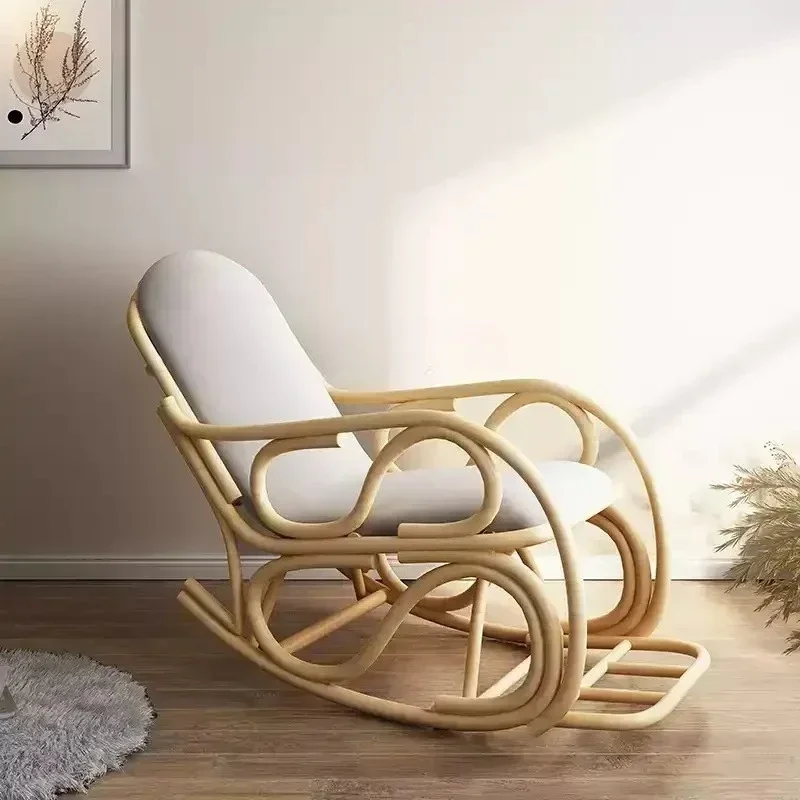 A  Japanese-style adult rocking chair balcony household lazy recliner natural rattan leisure chair