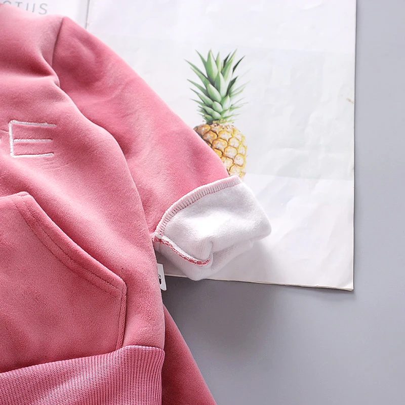 Mädchen Fleece-Bärenohren-Hoodie mit Schleife + Samthose 2-teiliges Set Kinder Warme Winterkleidung – Detail 6