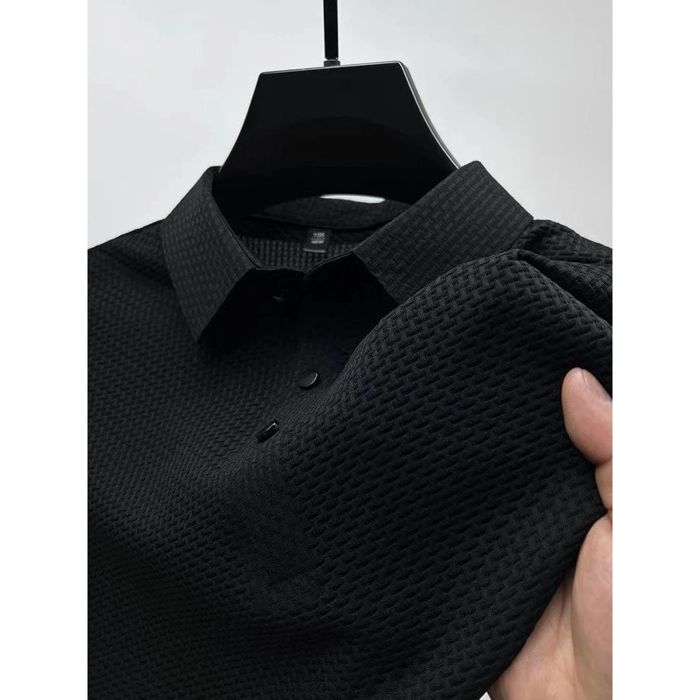 Summer New Men's Lop-up Hollow Short-sleeved Polo Shirt Ice Silk Breathable Business Fashion T-Shirt Male Brand Clothes