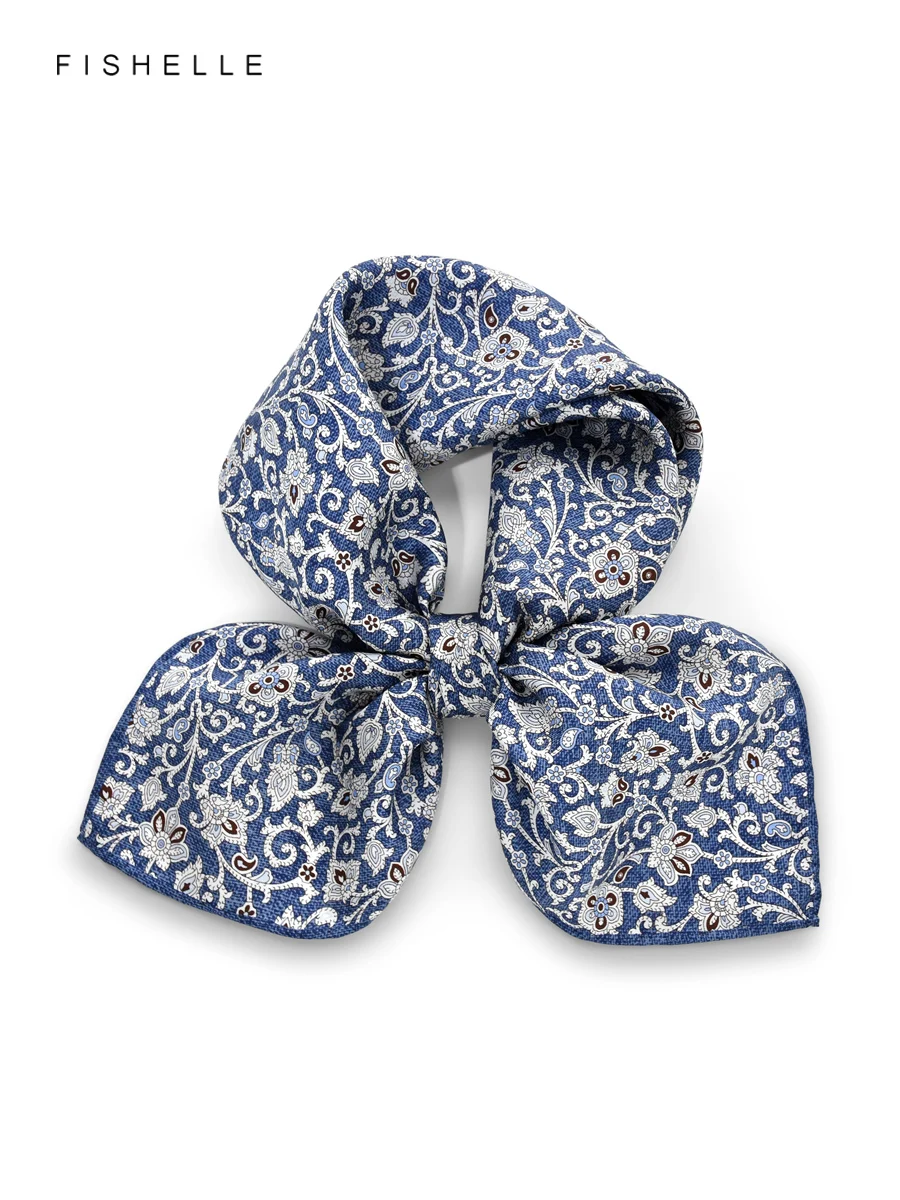 

Blue Floral Print 100% Silk Scarf Twill Women Wrap Neckerchief Shawl Men's Pocket Square Business Luxury Gift Handkerchief 50cm