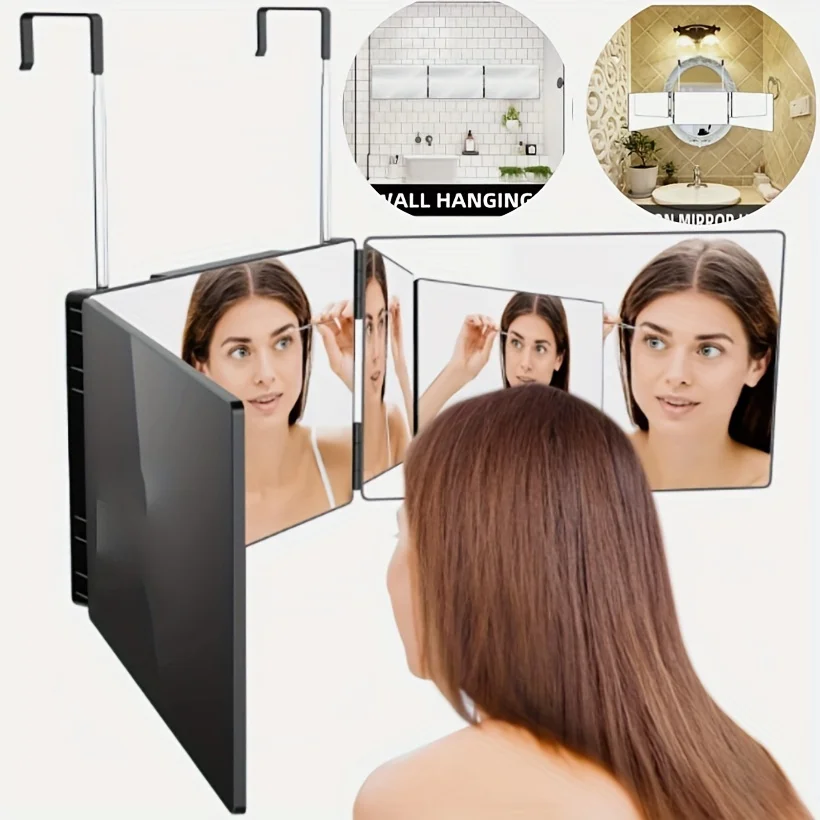 

Three-way Mirror, 360-degree Mirror, Adjustable and Foldable Portable Tri-fold Mirror with Height-adjustable Hanging Hook