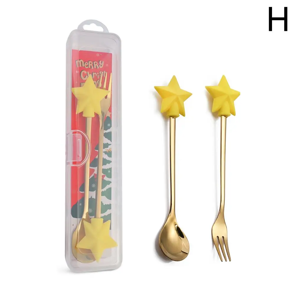 Cartoon Steel Spoon Cute Santa Claus Dessert Fork Tableware Q Fruit Spoon Storage Version Box Fork Q0u0 image 3