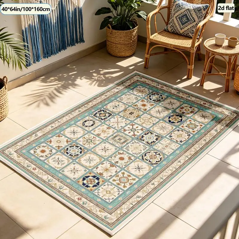 1 Piece Vintage Ornate Mosaic Tile Woven Carpet, Soft and Comfortable, Suitable for All Seasons, Lightweight and Easy to Care For, Home Decor, Living Room Decor, Bedroom Decor, Dining Room Decor, Winter, Autumn