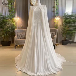Ciynsia Luxury Customized Muslim Wedding Dress 2026 Bride Chiffon With Beading A-Line Bridal Gowns with Cape Robe De Mariée