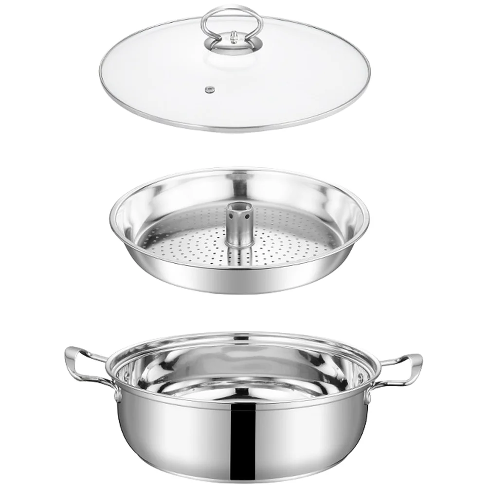 

Multi Layer Stainless Steel Steamer Pot for Seafood Multi Function Hot Pot with Composite Base and Perforated Tray