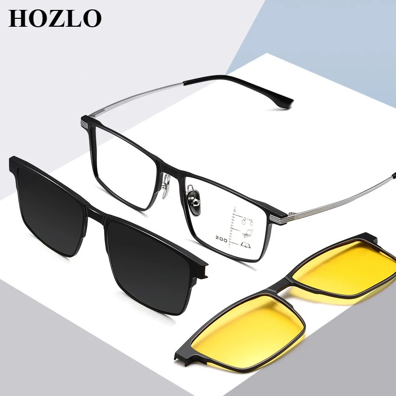 

Men Aluminum Magnesium Magnet Clip Polarized Progressive Reading Sunglasses Rectangle Hyperopia Glasses Custom Prescription Lens