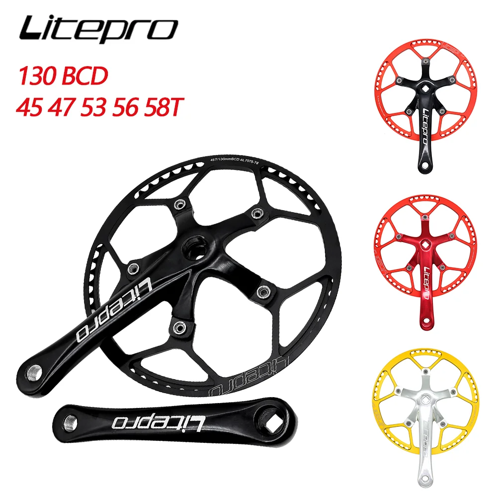 LP Litepro Bicycle Crankset 130 BCD Aluminum Alloy Hollow Inergrated 45 47 53 56 58T Bike Crankset Chainwheel for MTB Road Bike