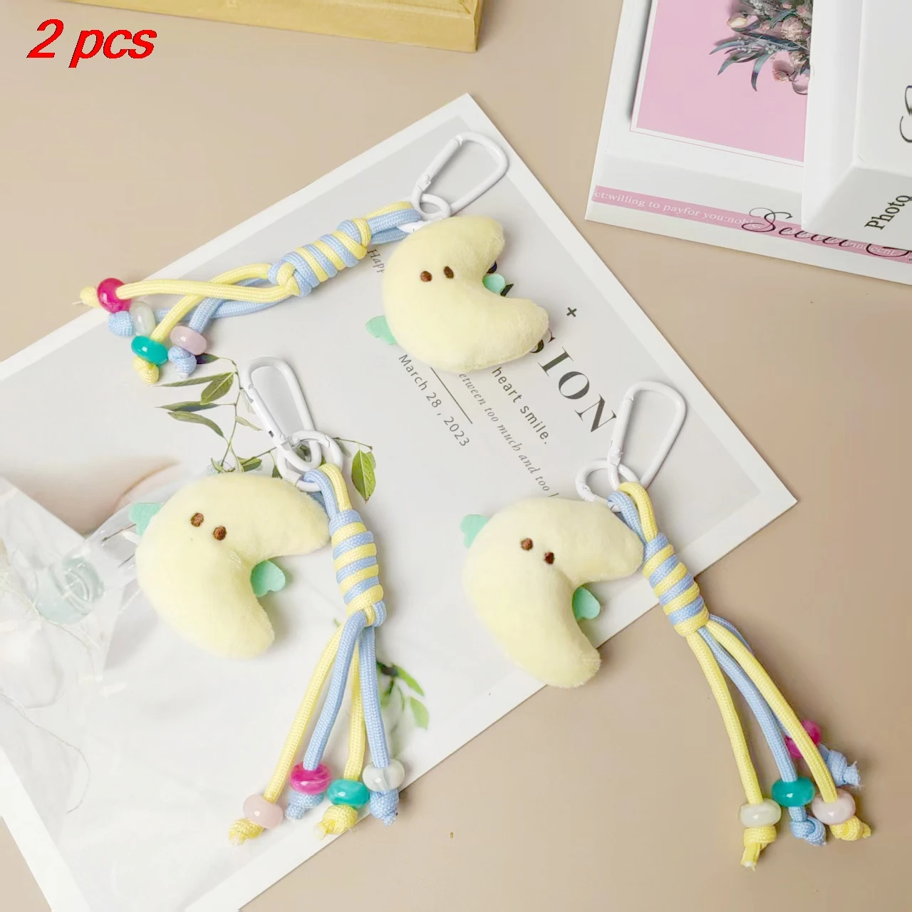 

2 Pcs Unisex Bag Pendants Set Cute Cartoon Moon Plush Kawaii Verstaile Bag Accessories Multi-functional High Quality Keychains