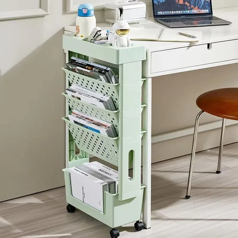 Movable Bookshelf with Wheels Next to Desk Textbook Storage Large Capacity Multi Layer Shelf for Study
