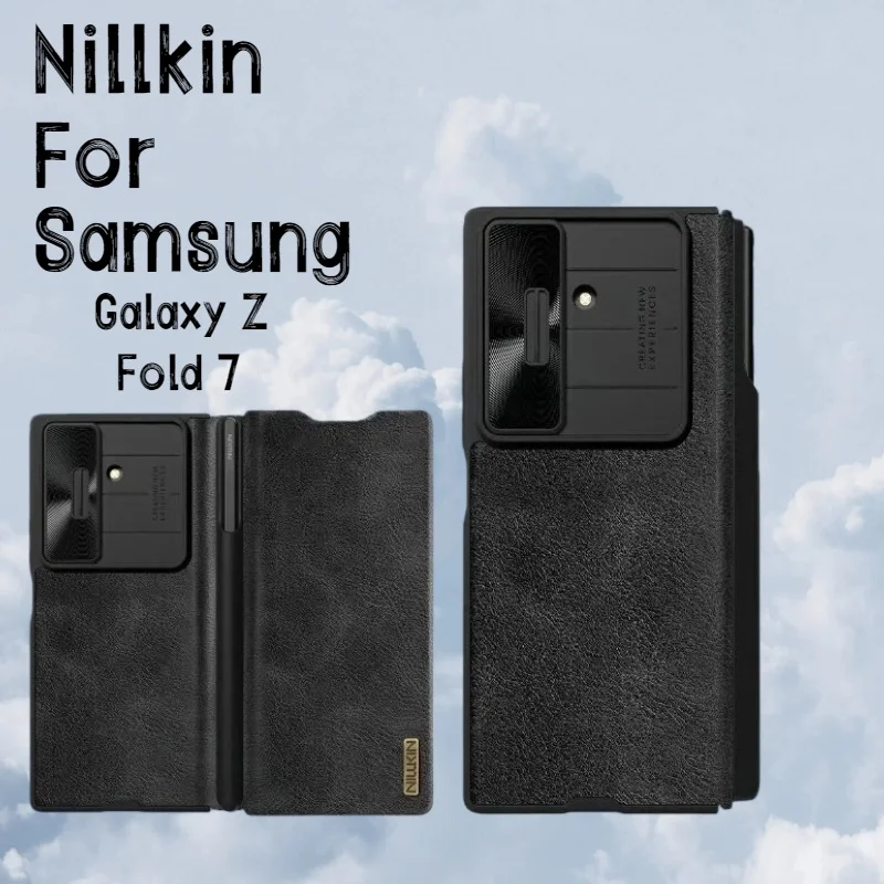 NILLKIN For Samsung Galaxy Z Fold 7 5G Case Luxury Leather Slide Lens Protection Back Cover With S-Pen For Samsung Z Fold 7