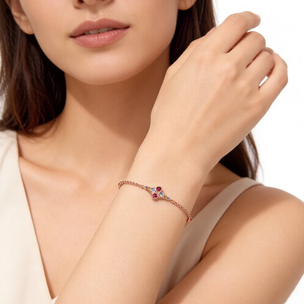 Royalty Rose Gold Plated Bracelets New Link Chain 925 Sterling Silver Fashion Artistic Jewelry Victorian Age Gift For Women