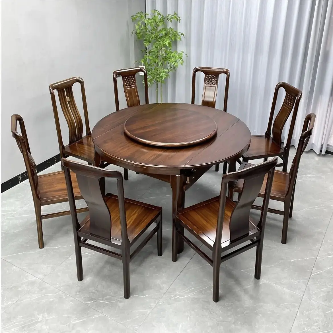 Black Gold Wood All-solid Wood Dining Table, Dining Table And Chair Combination Square And Circle Dual-purpose Chinese Folding H