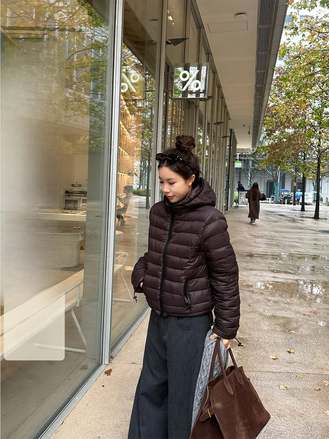 

D YANGJUN Winter 2025 Women's Brown ort Hooded down Jaet Du Feather Warm Casual Sle Non-Removable Hood Thiened Zipper